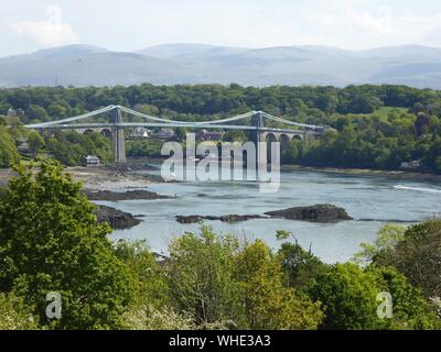 Menai Suspension Bridge, North Wales, UK Stockfoto