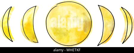 Phasen des Mondes, Vektor und Aquarell Zeichnung Stock Vektor