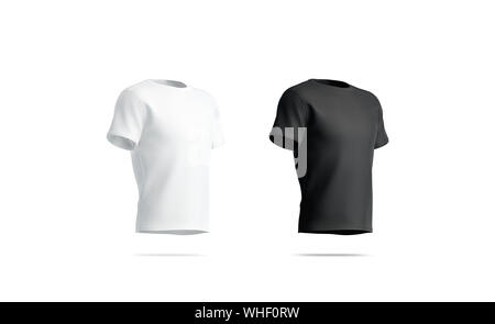 Blank schwarz und weiß T-Shirt Mockup Set, isoliert, Seitenansicht, Stockfoto