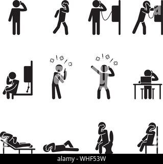 Leute, die auf den Telefonen Icon Set, männliche Version. Vektor. Stock Vektor