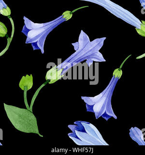 Blau Engelstrompeten floral botanischen Blumen. Aquarell Hintergrund Abbildung. Nahtlose Muster. Stockfoto