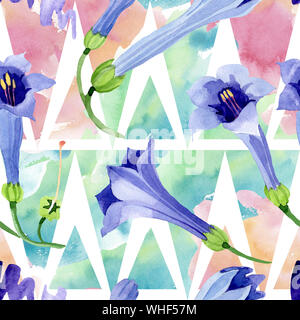 Blau Engelstrompeten floral botanischen Blumen. Aquarell Hintergrund Abbildung. Nahtlose Muster. Stockfoto
