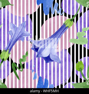 Blau Engelstrompeten floral botanischen Blumen. Aquarell Hintergrund Abbildung. Nahtlose Muster. Stockfoto