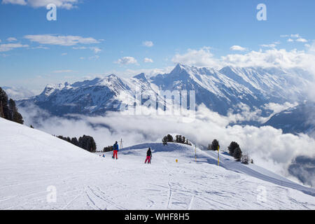 Blick auf Mayrhofen Ski Resort, Österreichischen Alpen Stockfoto