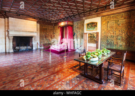 CHENONCEAU, Frankreich - 14. SEPTEMBER 2018: Chateau de Chenonceau Innenraum, französischen Schloss in der Nähe von Chenonceaux Dorf, Tal der Loire in Frankreich Stockfoto