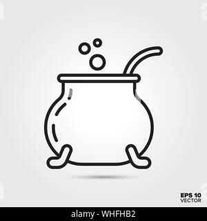 Mit Zaubertrank outline Style Icon Wasserkocher. Halloween Feier Symbol. Spooky cartoon Kessel Vector Illustration. Stock Vektor