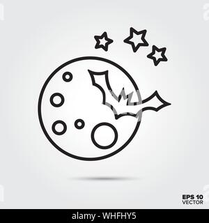 Mond, Sterne und bat Umrisse Symbol Stil. Herbst und Halloween Feier Symbol. Spooky cartoon Vector Illustration. Stock Vektor