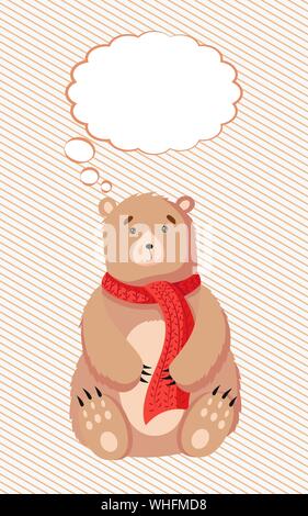 Flache Bär mit dachte Cloud Vector Illustration. Teddy und denken Blase Stock Vektor