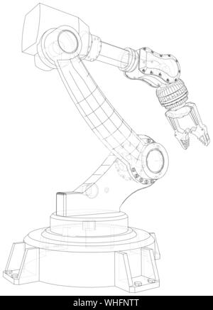 Industrial robot Manipulator. EPS 10-Format. Wire-Frame Vector erstellt von 3d. EPS 10-Format. Stock Vektor