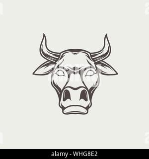 Vektor Logo, Emblem, Etikettenvorlage mit schwarzen und weißen Stier Kopf. Stock Vektor