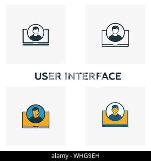 Bedienoberfläche Symbol gesetzt. Vier Elemente in verschiedenen Stilrichtungen von Design der Benutzeroberfläche und der ux icons Collection. Kreative Benutzeroberfläche gefüllt Symbole, Umriss Stock Vektor