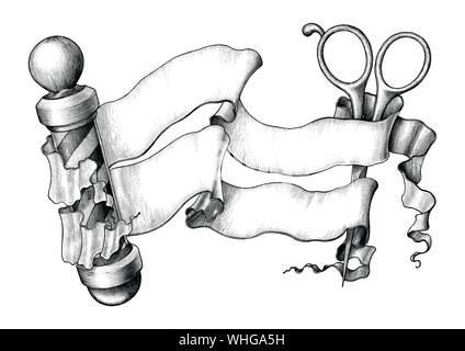 Friseur logo Abbildung: Vintage Style schwarz und Weiß Clipart auf weißem Hintergrund, Friseur shop Symbole Stock Vektor