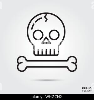 Schädel und Knochen Umrisse Symbol Stil. Herbst und Halloween Feier Symbol. Spooky cartoon Vector Illustration. Stock Vektor