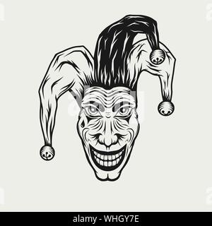 Wütend lachen Joker vintage eingraviert. Vector Illustration Stock Vektor