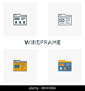 Drahtmodell Icon Set. Vier Elemente in verschiedenen Stilrichtungen von Design der Benutzeroberfläche und der ux icons Collection. Kreative Drahtmodell Icons, Outline, farbige und Stock Vektor