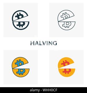 Halbierung Icon Set. Vier Elemente in verschiedenen Stilrichtungen von crypto Währung icons Collection. Kreative Halbierung Icons, Outline, farbige und flach Stock Vektor