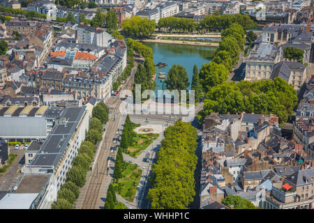 Nantes, Panorama von Tour Bretagne, Nantes, Cours des 50 Otages und Fluss Erdre - Nantes, Panorama Blick vom Tour Bretagne, Nantes, Cours des 50-Otage Stockfoto