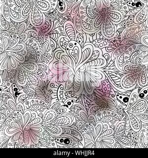 Doodle Blumen nahtlose Muster Rosa und Grau Stock Vektor
