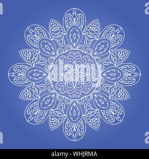 Mandala doodle Zeichnung. Bunte runde Ornament. Ethnische Motive. Schneeflocke weiß Stock Vektor