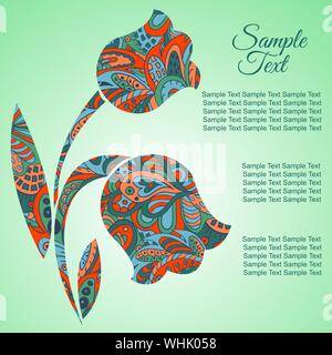 Doodle Blume. Tulpen. Zentangl Zeichnung. Urlaub Karte. Rot und marine Farben Stock Vektor