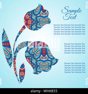 Doodle Blume. Tulpen. Zentangl Zeichnung. Urlaub Karte. Rot und Blau Stock Vektor