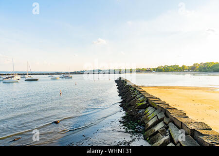 Hafen und Meerblick von Rye Playland, New York. Stockfoto