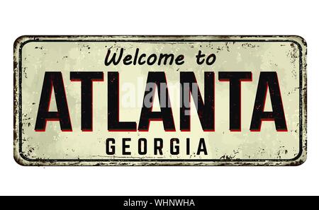 Nach Atlanta vintage rostiges Metall Zeichen auf weißem Hintergrund Willkommen, Vector Illustration Stock Vektor