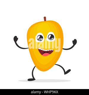 Glücklich lächelnde Mango. Lustige Obst Konzept. Flache Zeichentrickfigur Symbol. Vector Illustration. Stock Vektor