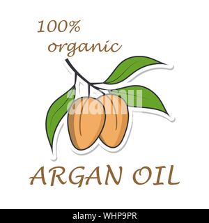 Argan Baum Flachbild-Symbol. Aufkleber isoliert auf weißem Hintergrund. Vector Illustration. Stock Vektor