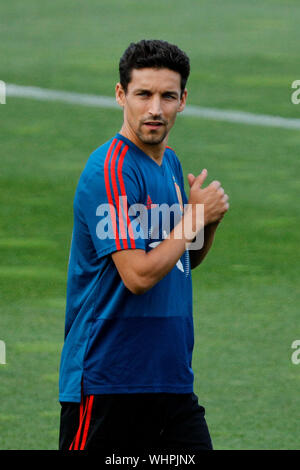 Las Rozas, Spanien. 02 Sep, 2019. Jesus Navas während einer Schulung für die spanische Fußballnationalmannschaft bei Ciudad Del Futbol in Las Rozas gesehen. Credit: SOPA Images Limited/Alamy leben Nachrichten Stockfoto