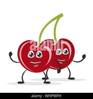 Glücklich lächelnde Kirsche. Lustige Obst Konzept. Flache Zeichentrickfigur Symbol. Vector Illustration. Stock Vektor