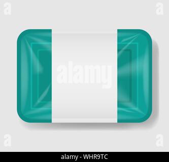 Kunststoffvorrichtung Container mit Zellophan abdecken. Mockup Vorlage für Ihr Design. Kunststoff Lebensmittel behälter mit Clear white label Vorlage. Vektor Stock Vektor