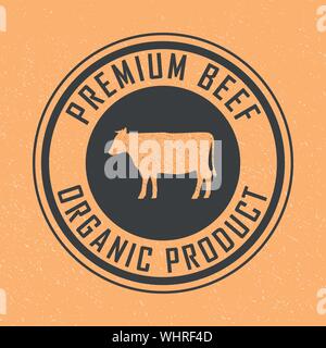 Premium Rindfleisch Logo. Etiketten, Abzeichen und Designelementen. Retro Style. Vector Illustration. Stock Vektor