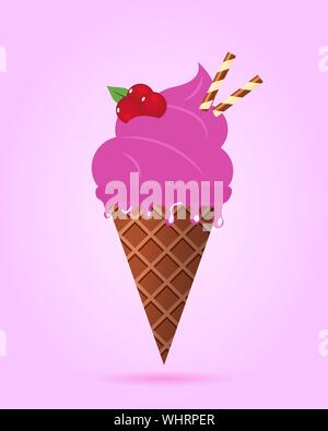 Eis in der Waffel Kegel, Milchprodukt. Eisportionierer Bild im flachen Stil. Vector Illustration. Stock Vektor