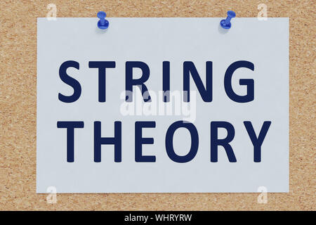 3D-Darstellung der STRINGTHEORIE auf Kork board Stockfoto