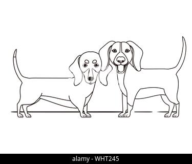 Silhouette von Nett und adorable Hunde auf weißem Hintergrund Stock Vektor