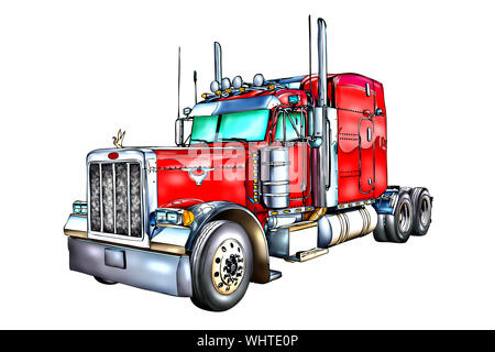 Rote Lkw Abbildung Farbe isolierten Kunst Stockfoto