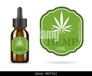 Marihuana, Cannabis, Hanf Öl. Realistische braunen Glasflasche mit Cannabis zu extrahieren. Symbol Produkt Label und Logo grafische Vorlage. Isolierte Vektor Stock Vektor