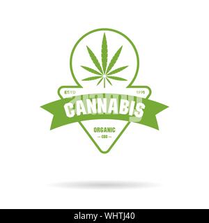 Marihuana Blatt. Die medizinische Verwendung von Cannabis. Hanföl. Cannabisextrakt. Symbol Produkt Label und Logo grafische Vorlage. Isolierte Vector Illustration. Stock Vektor