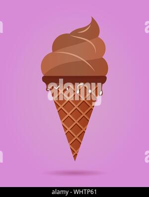 Schokolade Eis in der Waffel Kegel, Milchprodukt. Eisportionierer Bild im flachen Stil. Vector Illustration. Stock Vektor