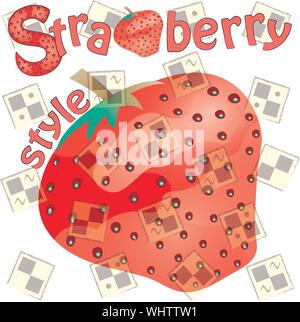 Erdbeere stil Vector Illustration. Erdbeere Sommer poster Vector Illustration. schöne Erdbeere Abbildung. Erdbeere auf einer abstrakten b Stock Vektor