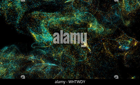 Farbenfrohe abstrakte der Partikel Explosion wirbelt auf schwarzem Hintergrund. Stockfoto