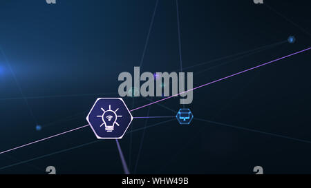 Internet der Dinge Symbol innovation Technologie Konzept. Smart City wireless communication network. Spinnennetz von Netzwerkverbindungen mit Linien und IOT Stockfoto