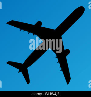 Flugzeug silhouette Vector Illustration auf blauem Hintergrund Grafik Design - Travel Concept Flugzeuge Stockfoto