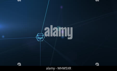 Internet der Dinge Symbol innovation Technologie Konzept. Smart City wireless communication network. Spinnennetz von Netzwerkverbindungen mit Linien und IOT Stockfoto