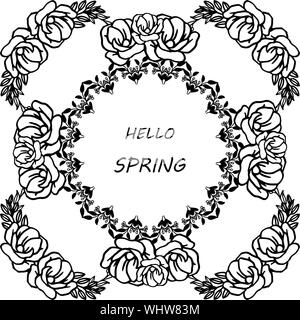 Hallo Frühling Schriftzug, mit dekorativen Blatt blumig Frames. Vektor Stock Vektor