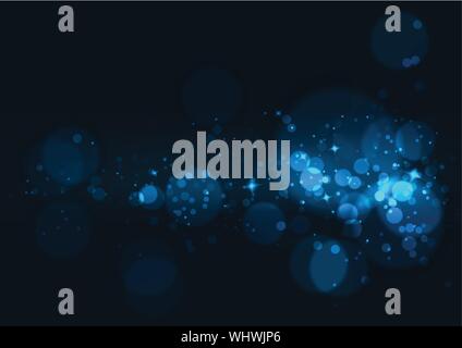 Abstrakt Blau bokeh und Glitzernde Sterne auf dunklem Hintergrund. Stock Vektor