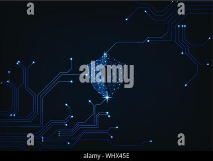Internet Technologie Cyber Security Konzept der Computer virus Angriff mit Schild Schlüsselloch Symbol auf Blau abstrakt Hintergrund zu schützen. Stock Vektor