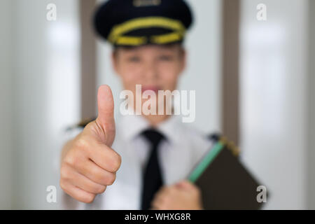 Professionelle woman pilot Portrait. Stockfoto