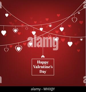 Girlande Herzen auf rotem Hintergrund Valentinstag Valentinstag Karten. Stock Vektor